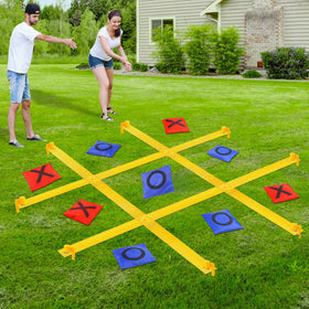 GoBene giant tic tac toe board on grass, ready for outdoor play.
