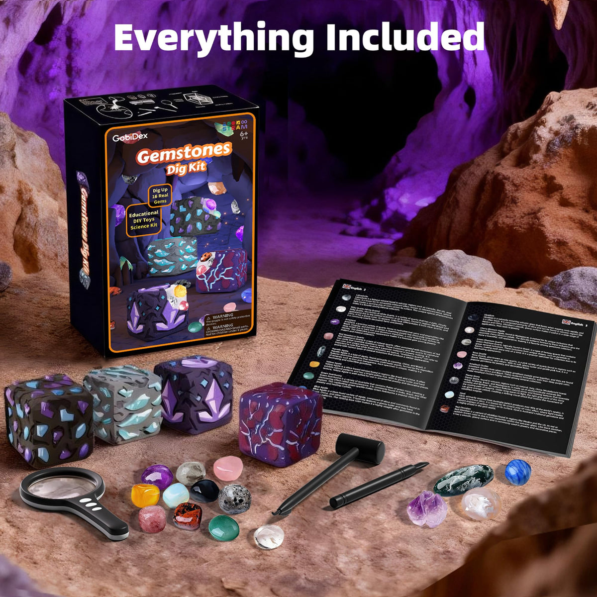 GobiDex Gemstones Dig Kit includes full-color guide for geologic learning.