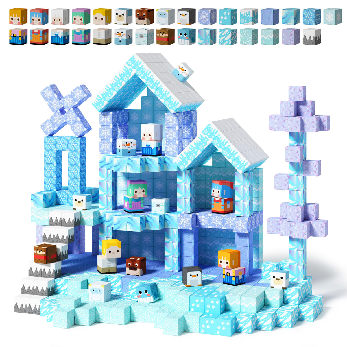 GobiDex magnetic blocks ice castle top view promotes imaginative play and stable construction