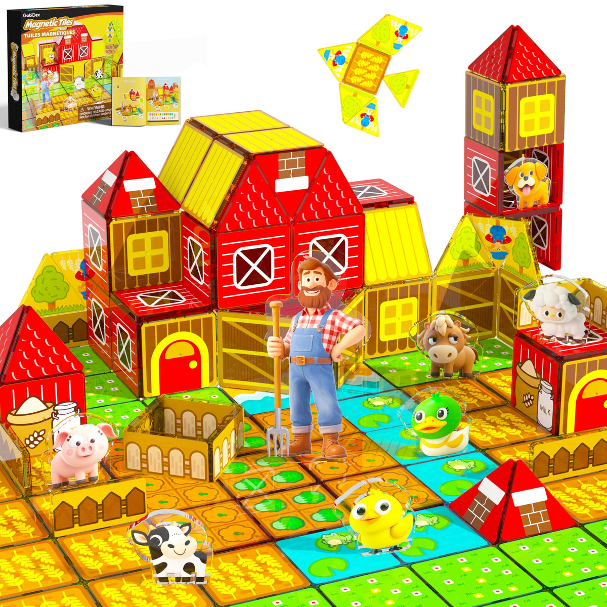 GobiDex magnetic tiles farm animals for imaginative play and early STEM exploration