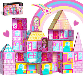 GobiDex Princess pink magnetic tiles build a castle for imaginative play and fine motor skills.