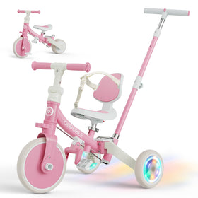 GOBOKLE 5-in-1 tricycle pink front view showing versatile stages for growing toddlers