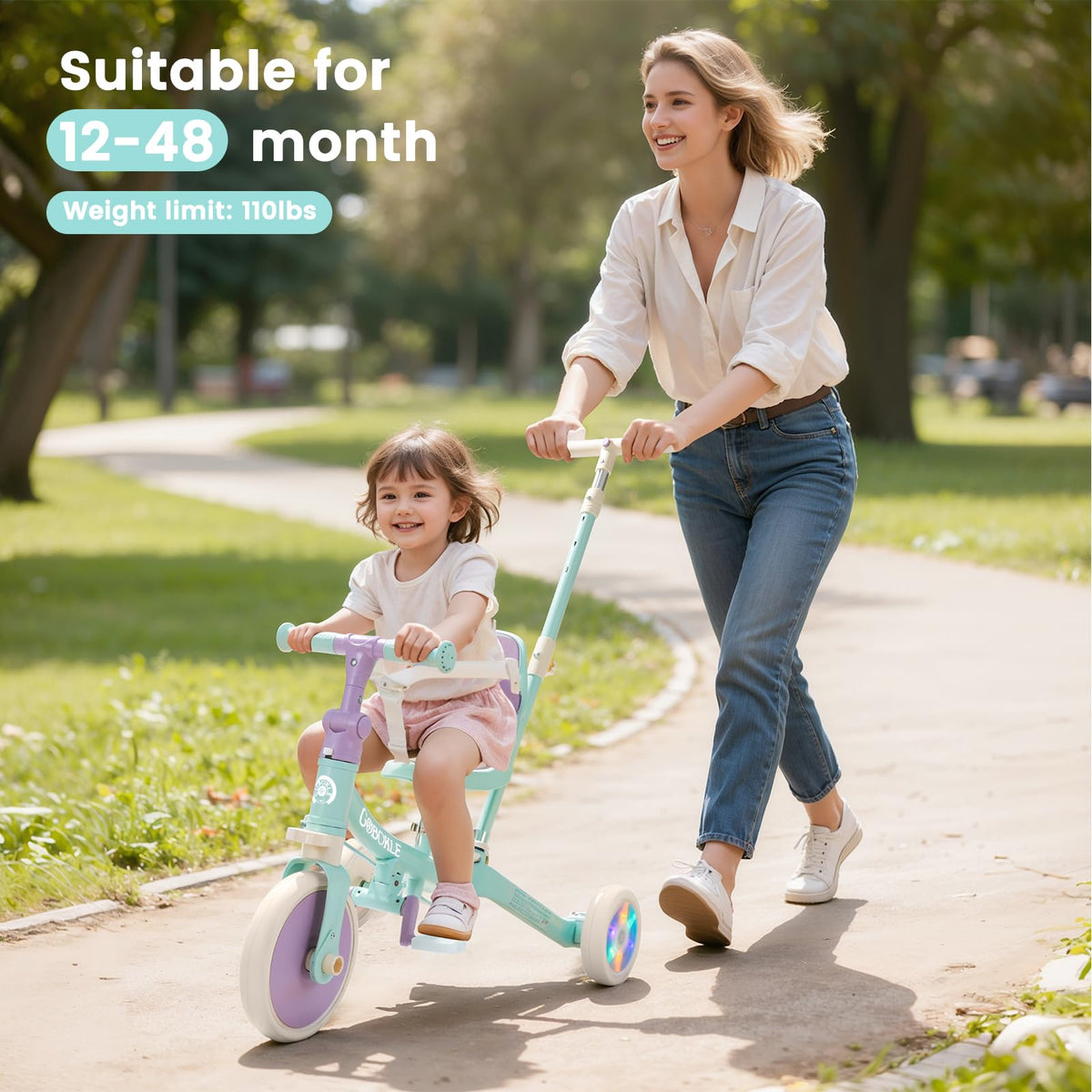GOBOKLE 5-in-1 tricycle with removable pedals supports growing riders.