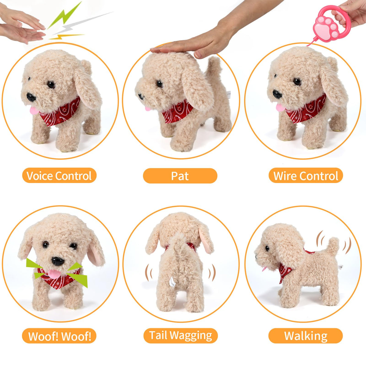 GOBRILLFUN plush puppy tail wagging action highlights realistic pet play.