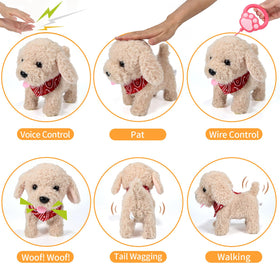 GOBRILLFUN plush puppy tail wagging action highlights realistic pet play.