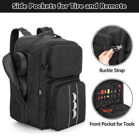 GOBUROS RC Backpack front pockets store tools and batteries for on-the-go RC work.