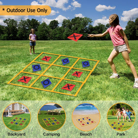 Gocasmus bean bags X and O set ready for gameplay on grass or sand.