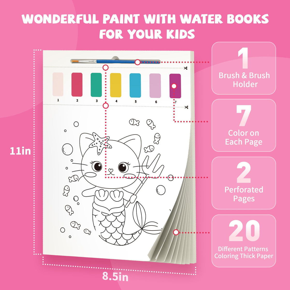 Gocozer paint with water book mermaid page enables clean, imaginative painting sessions.