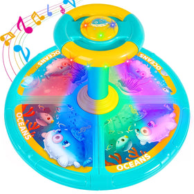 GODELAIF Sit and Spin ocean front view shows sturdy design for safe toddler play.