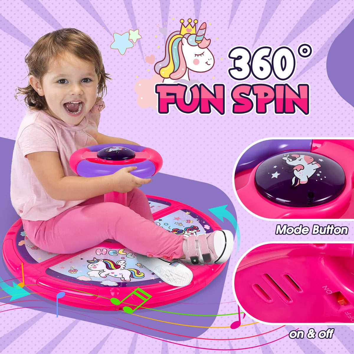 GODELAIF Unicorn Sit and Spin steering wheel controls rotation for balance