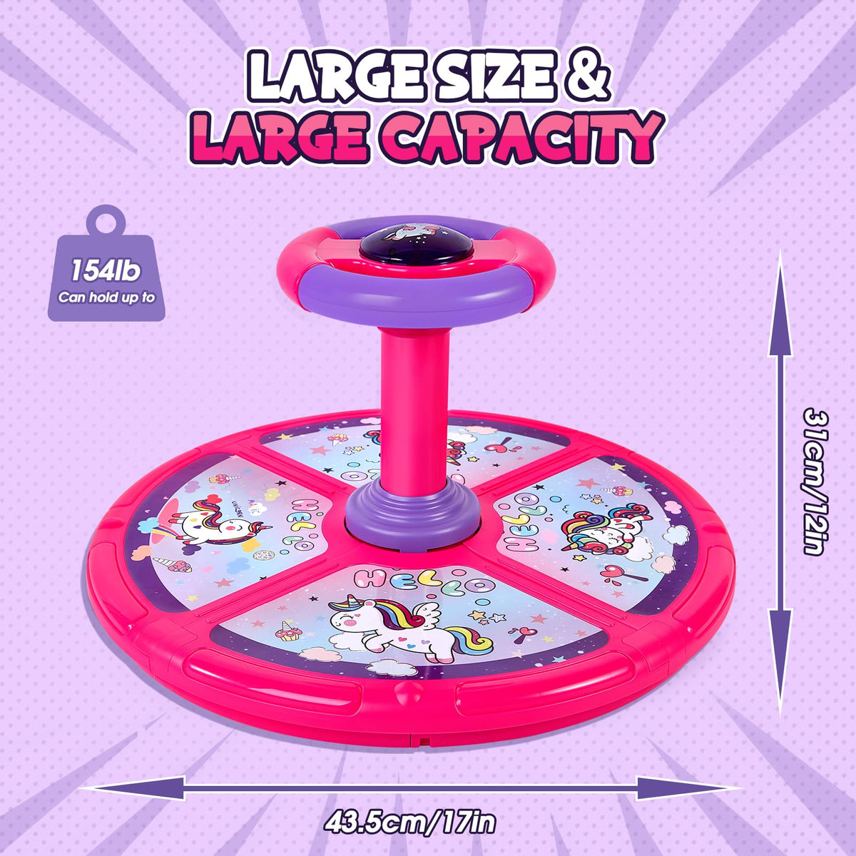 GODELAIF Unicorn Sit and Spin two kids sharing a seat for social fun
