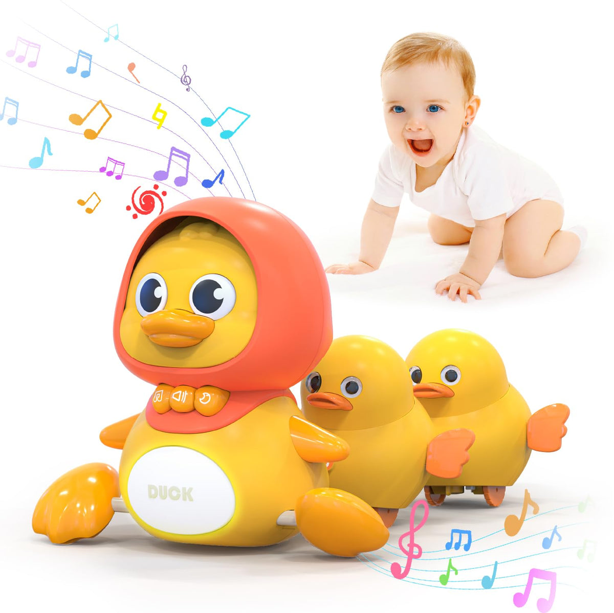 Gofimyee Crawling Duck main duck with music engages babies during floor play
