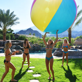 GoFloats 6ft beach ball inflation process with rapid valve.