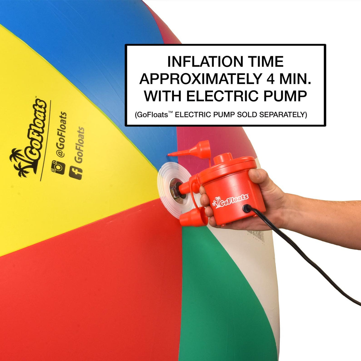 GoFloats giant beach ball requires pump for inflation and deflation.