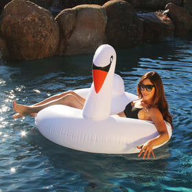 GoFloats Swan Party Tube photo-ready silhouette enhances pool party moments
