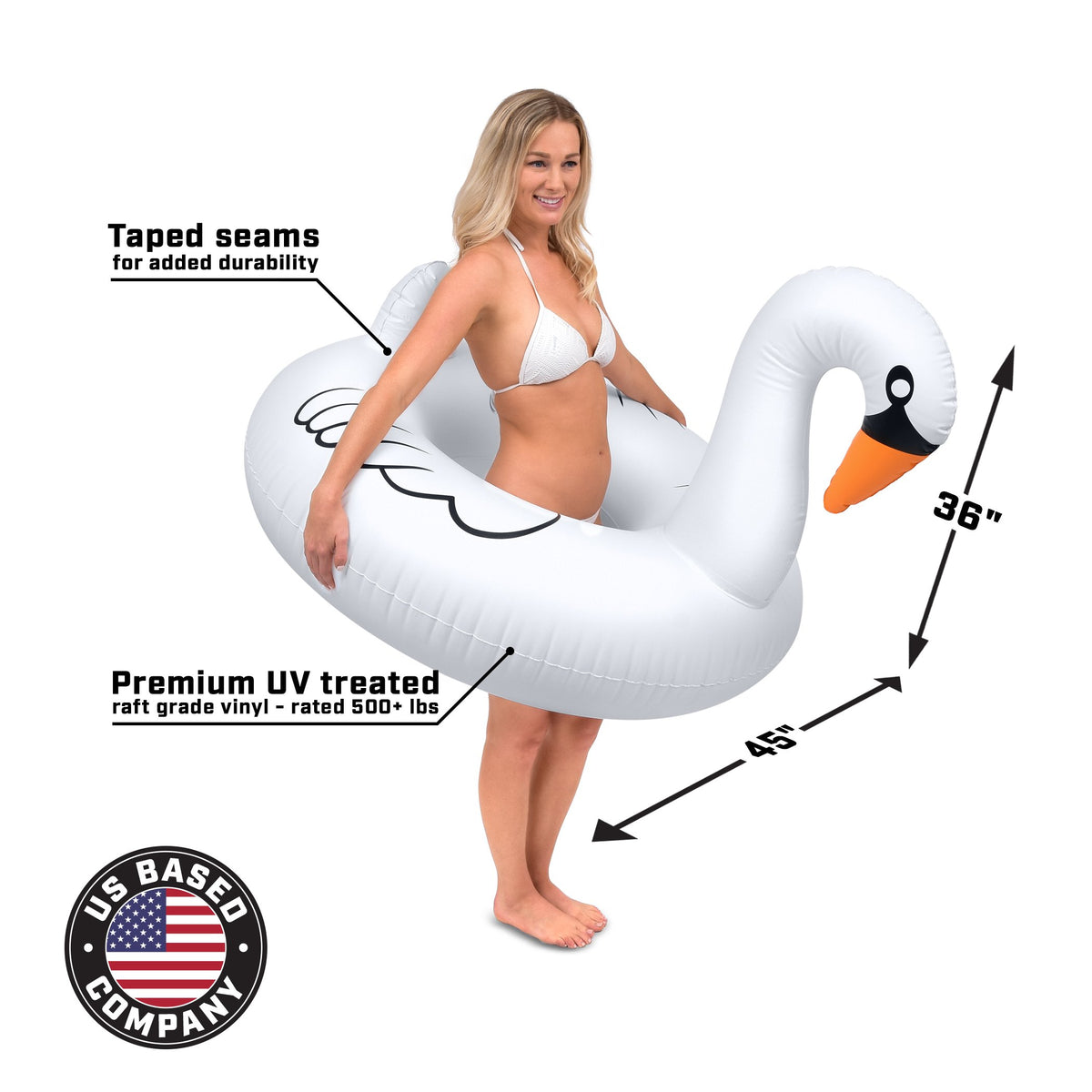 GoFloats Swan Party Tube on a river, sturdy 500+ pounds capacity for shared adventures