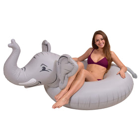 GoFloats Trunks Elephant Party Tube inflatable raft on sunny pool day, ideal for lounging.