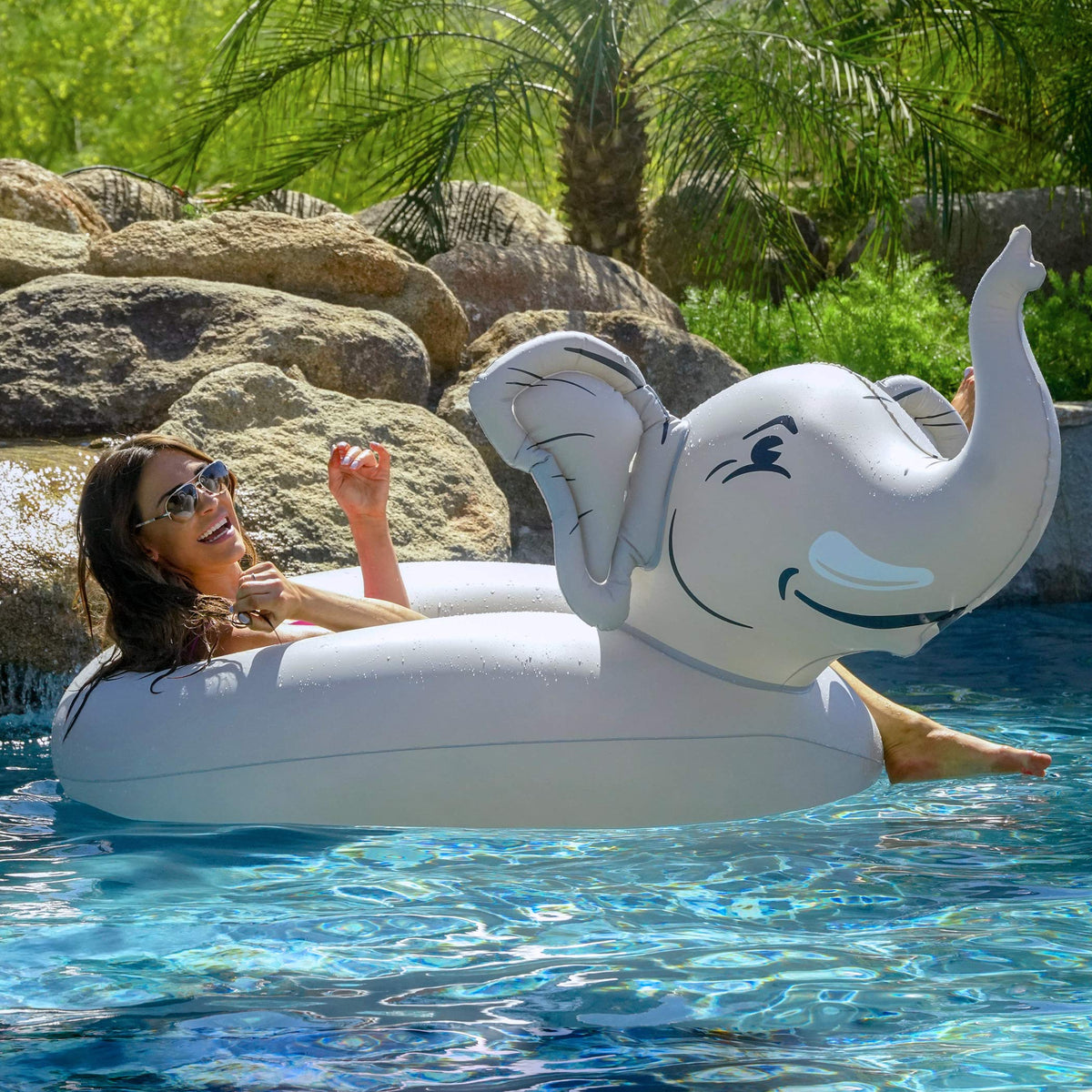 GoFloats Trunks Elephant Party Tube wide raft showing four-foot footprint for many ages.