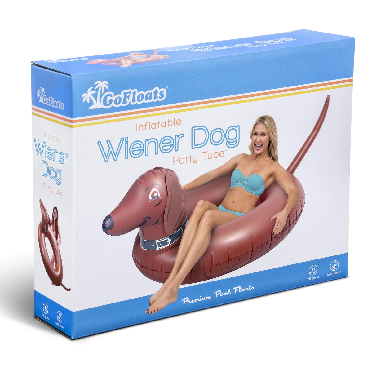 GoFloats Wiener Dog Party Tube stored compactly for travel and gatherings