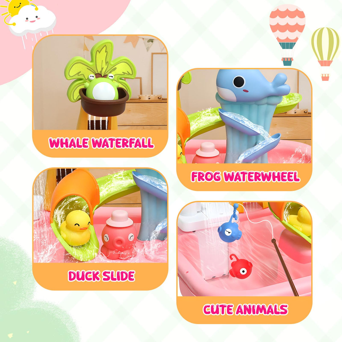 GoFujuco floating sea animals offer visual targets and tactile engagement during water scooping