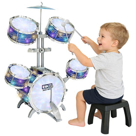 GoFujuco Kids Drum Set with light-up drum heads sparks imagination and rhythm in toddlers.
