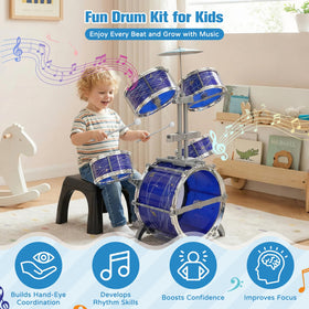 GoFujuco kids drum set sturdy stool supports comfortable practice and proper posture.