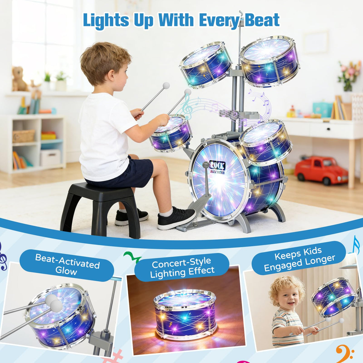 GoFujuco toy drum set features smooth edges and durable construction for safe play.