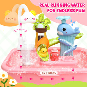 GoFujuco pink play sink with running water supports pretend cooking and interactive play