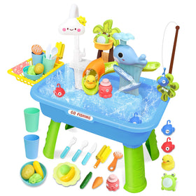 GoFujuco water play table blue with electric faucet for engaging sensory water play.