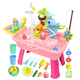 GoFujuco water play table pink for toddlers, ideal for splashy outdoor learning and imaginative play