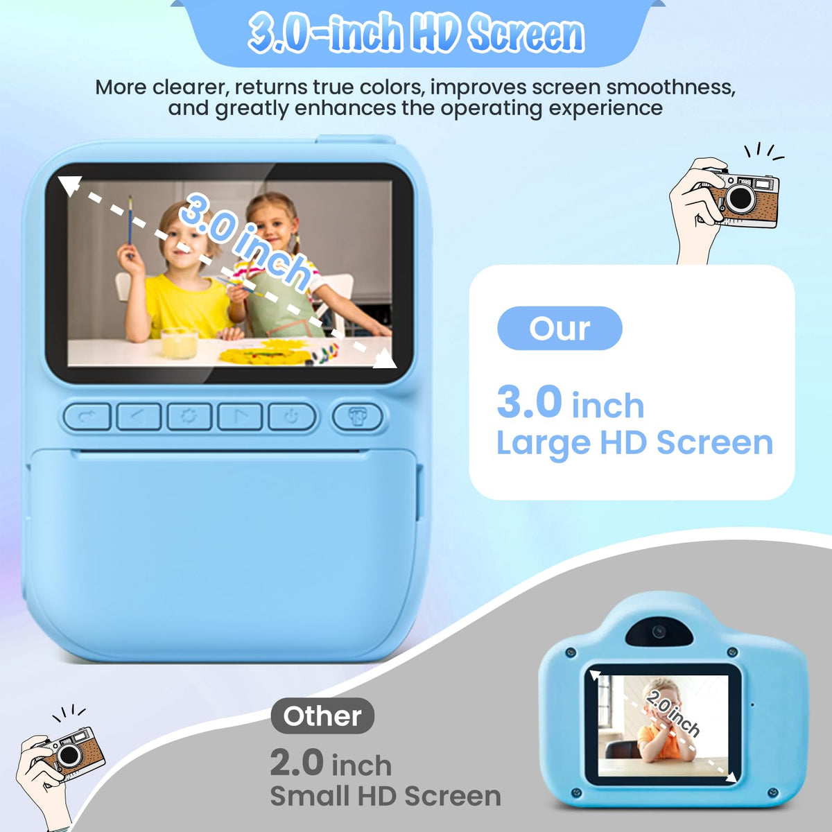 Gofunly Kids Camera 3-inch HD screen for easy photo framing and viewing