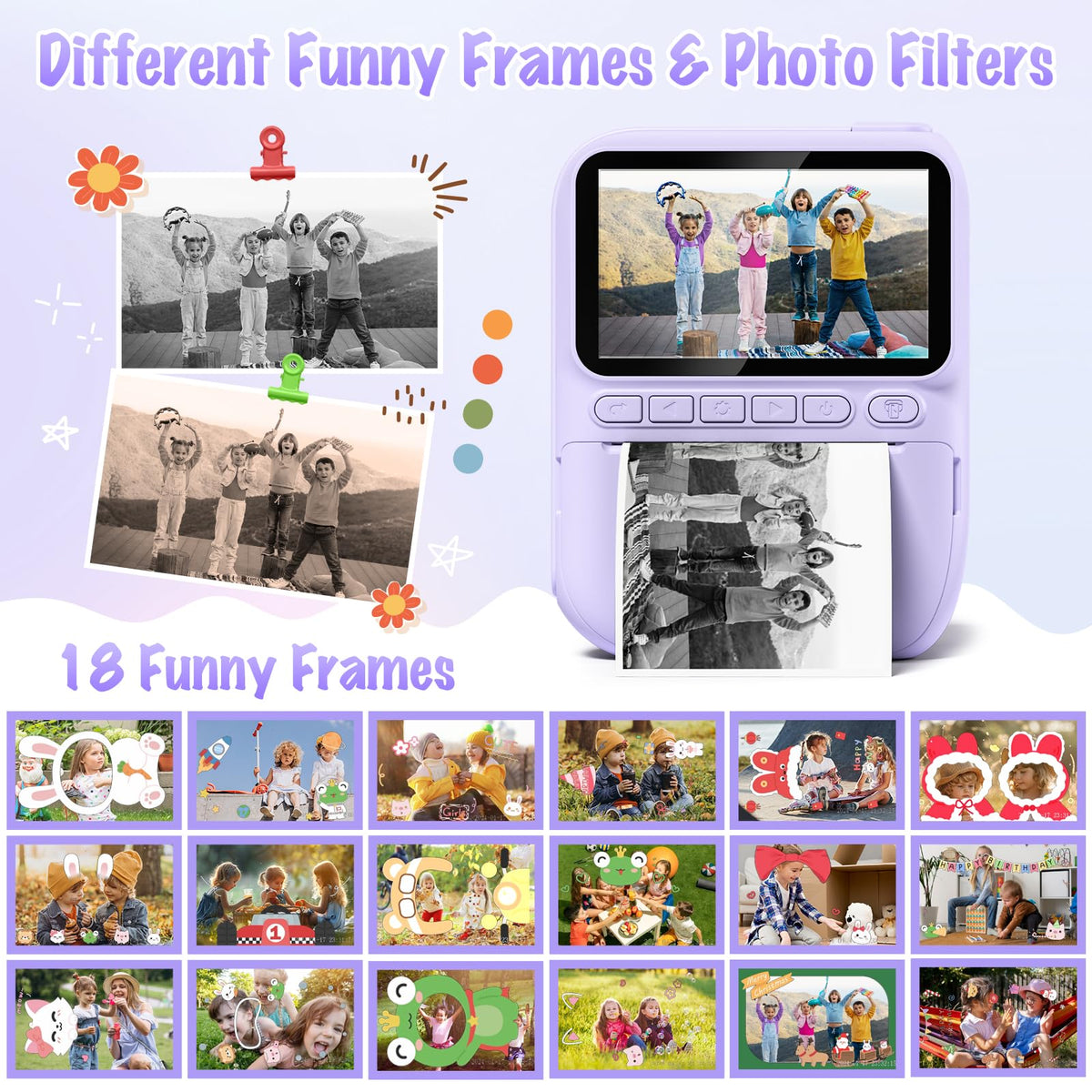 Gofunly Kids Camera Instant Print 1000mAh battery for long play sessions