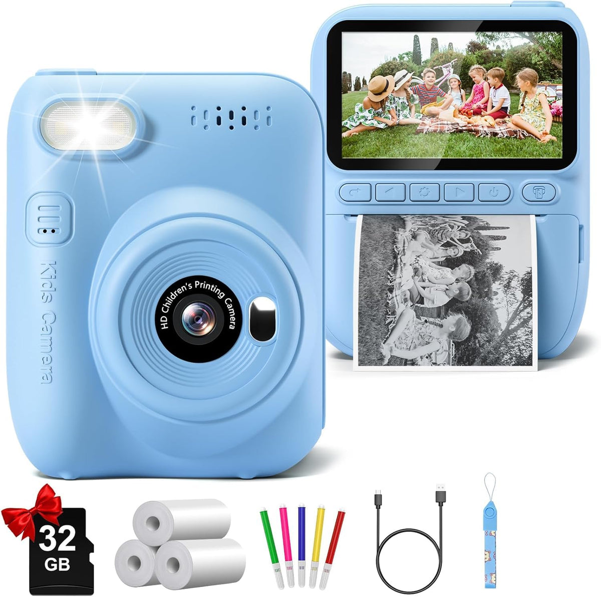 Gofunly Kids Camera instant print front view shows compact design for on-the-go printing