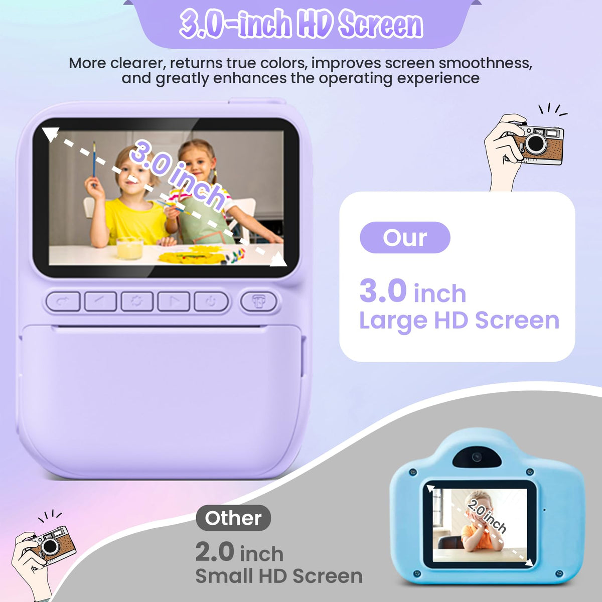 Gofunly Kids Camera Instant Print side view highlighting portable design for travel