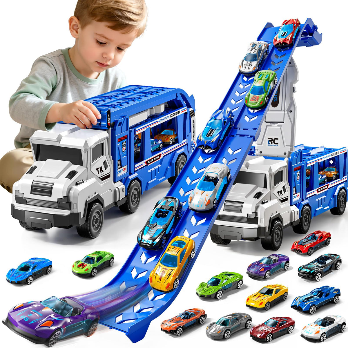 GOGIHCCH 3-in-1 kid car track blue shows expandable play surface for racing fun