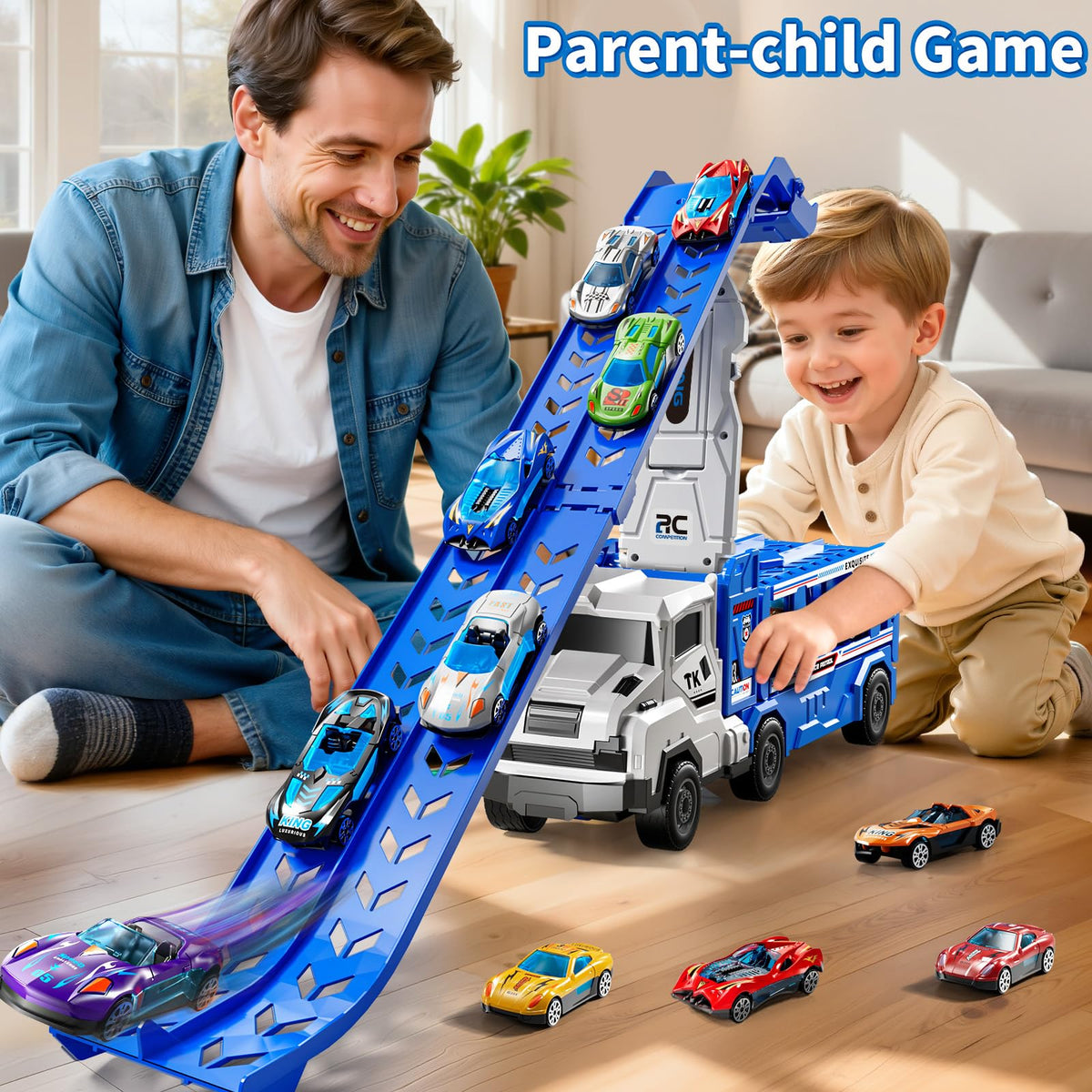 GOGIHCCH built-in storage for 12 cars blue keeps play tidy