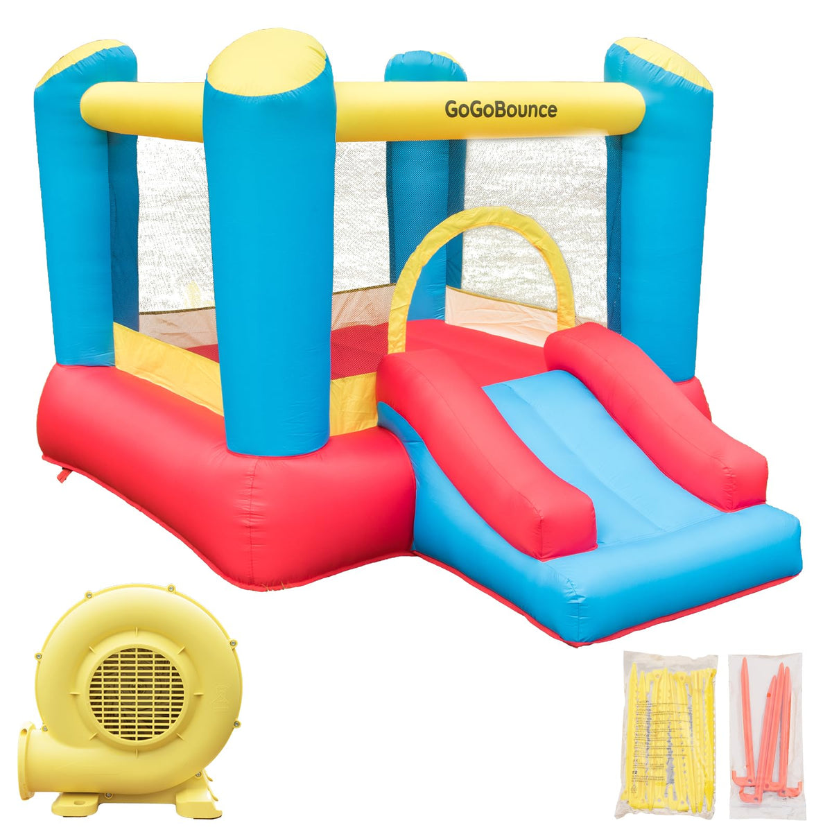 GoGoBounce easy setup bounce house with blower for fast setup and safe play.