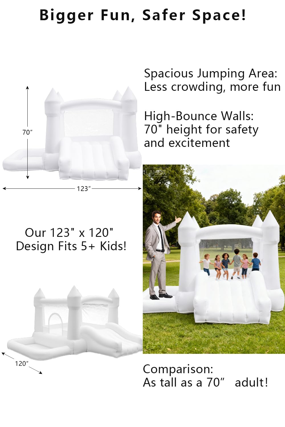 GoGoBounce white bounce house with water pool for splash friendly play