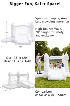 GoGoBounce white bounce house with water pool for splash friendly play