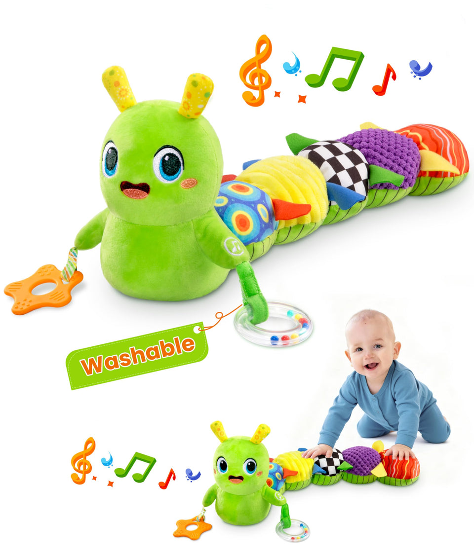 GoGonova baby caterpillar green washable toy for drool and teething