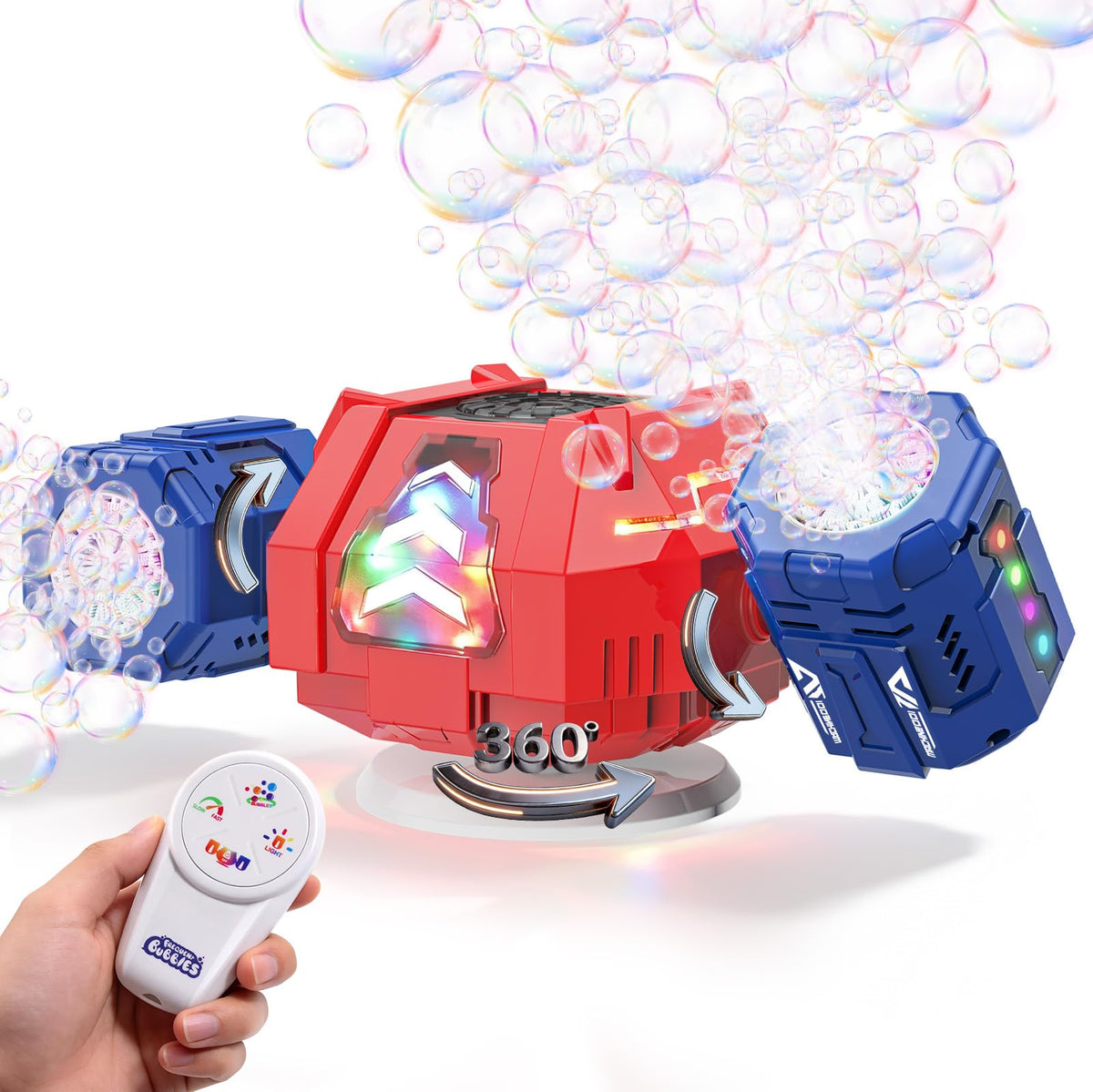 GoGonova bubble machine with 360° rotation for immersive outdoor bubble show.