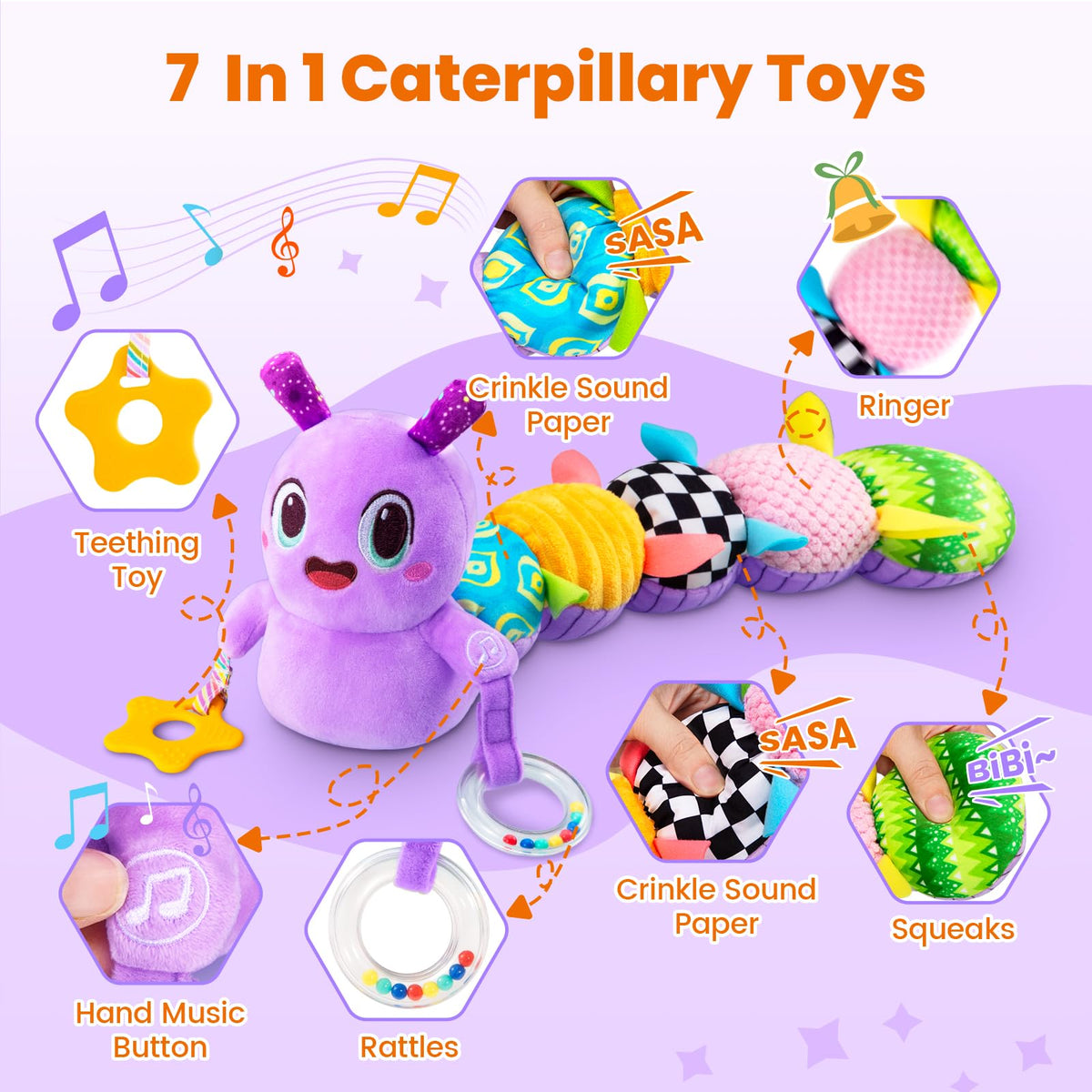 GoGonova rattle and sounds caterpillar highlights sensory exploration during play.