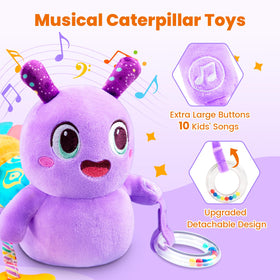 GoGonova tummy-time panel caterpillar demonstrates multi-color play and neck strengthening.