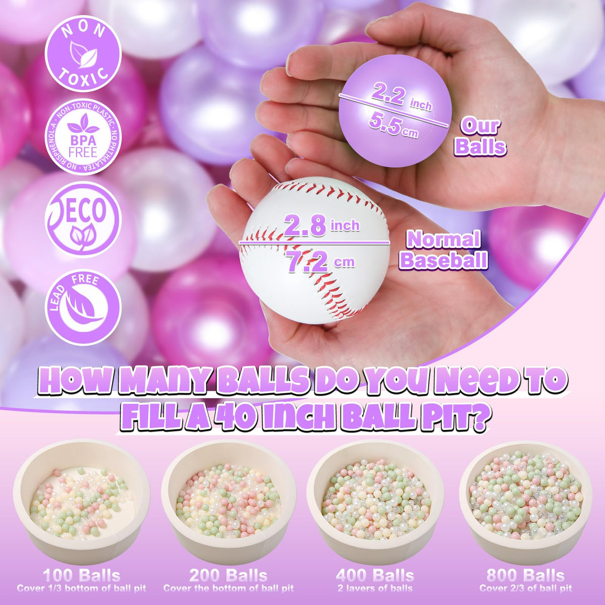 GOGOSO ball-pit 2.15 inch diameter for safe grasping.