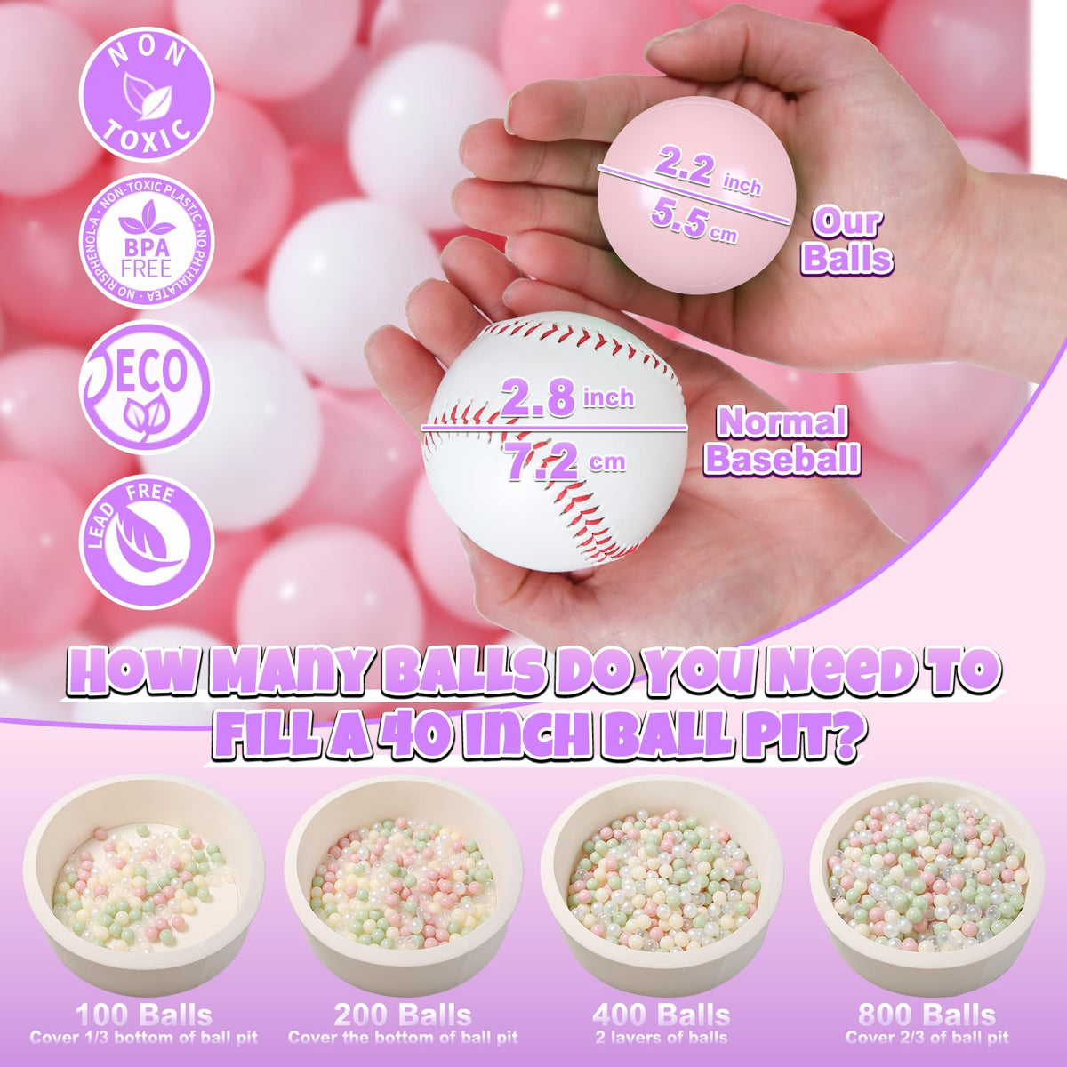GOGOSO 100-piece pink ball set in toddler hands ready for play.