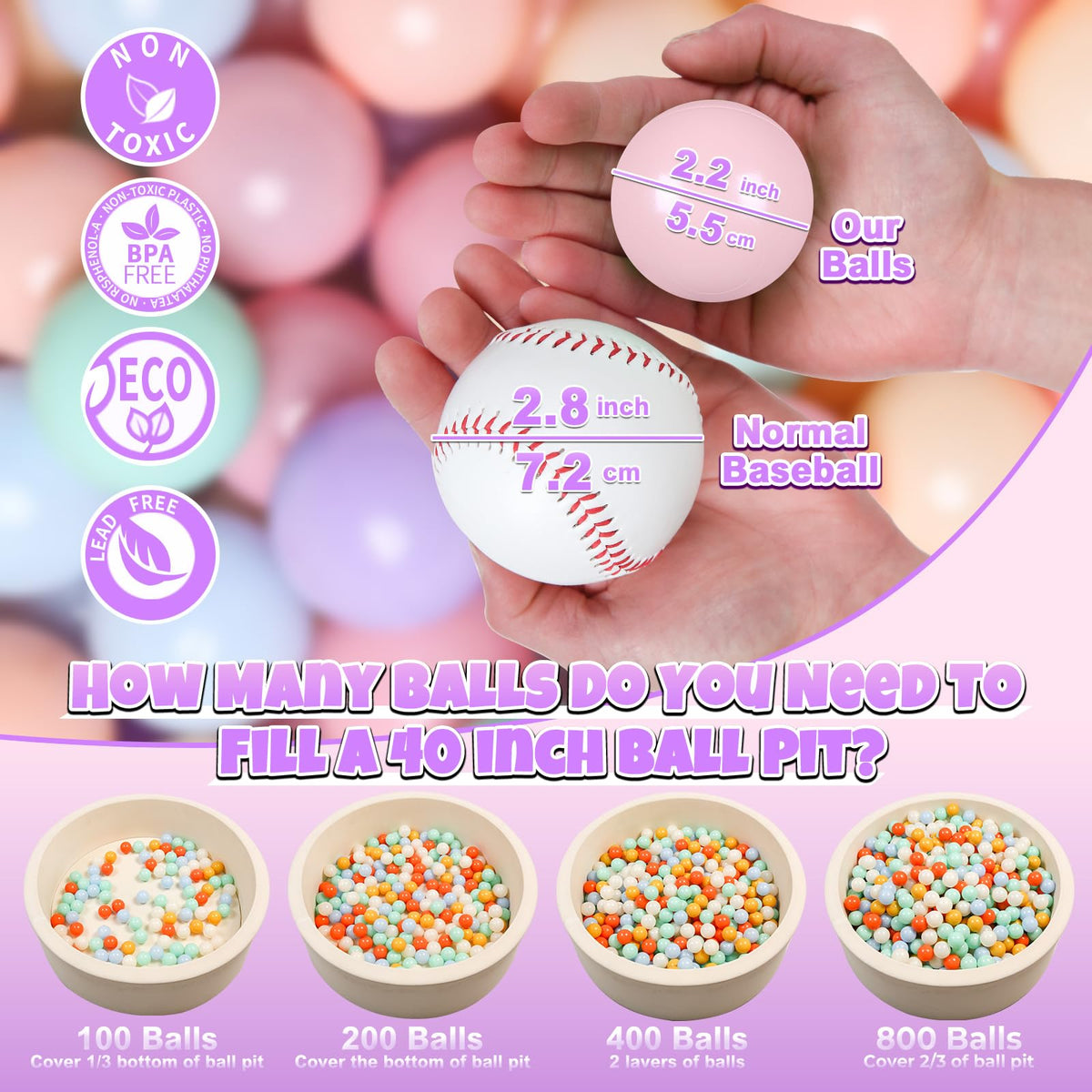 GOGOSO ball pit balls with 2.15 inch diameter for safe grasp by babies and toddlers