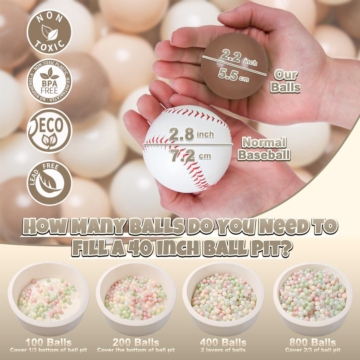 GOGOSO ball pit balls: 2.15-inch diameter fits little hands for easy grasp.
