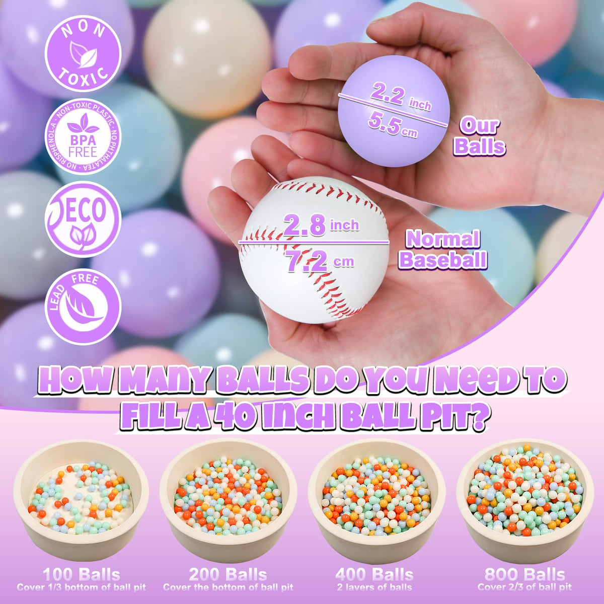 GOGOSO pink ball pit balls provide durable, large-size play for toddlers.