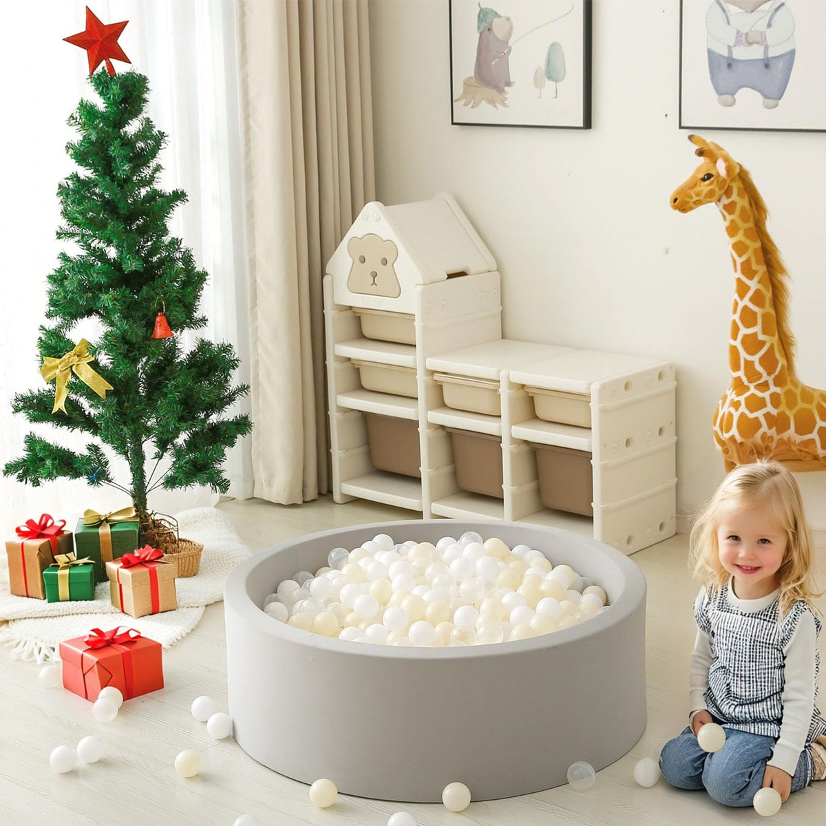 GOGOSO ball pit balls beige, white, and transparent color mix enhances decor.