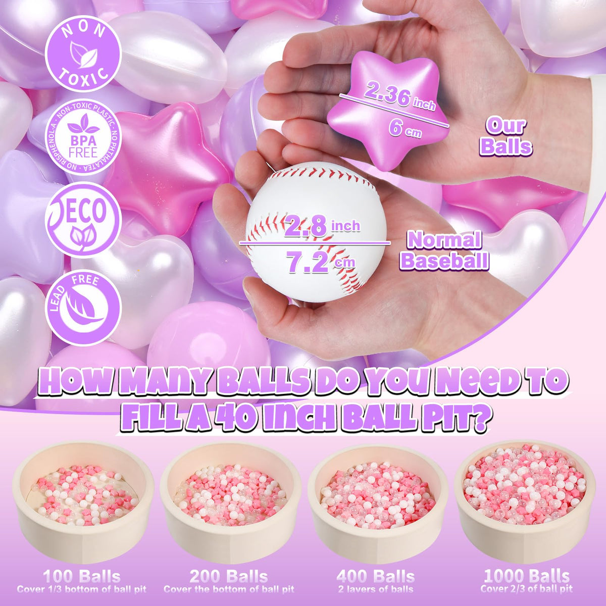 GOGOSO pastel balls in pink, purple, and white for color recognition.